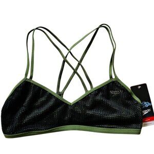NWT Women's SPEEDO Turnz Bikini Top Swim BLACK w CYPRESS GREEN size L Endurance